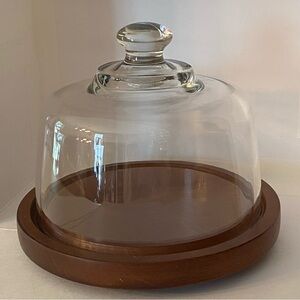 Vintage Goodwood Cheese Cloche Glass Top Wood Base w/ Feet Farmhouse Cottagecore